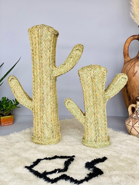 Boho Braided Wicker Cactus, Straw Cactus 