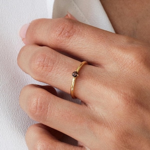 Quartz ring, smoky quartz, dainty ring, gold ring, women ring, sterling silver, wedding ring, single gem, silver ring, gold jewelry
