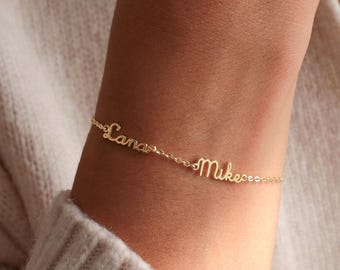 ゴールドネームブレスレット、パーソナライズされた925スターリングシルバーブレスレット、お母さんへのギフト、母の日ギフト、ミニマリストジュエリー、女性へのギフト