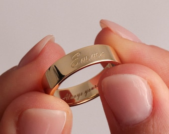 Anillo personalizado en plata de ley 925 u oro, grabado por dentro y por fuera – Alianza de boda grabada para parejas, joyería para hombre y mujer, anillo con nombre minimalista