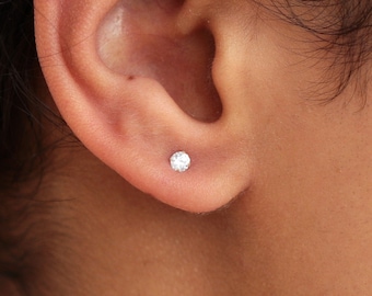 Cz stud earrings, tiny earrings, sterling silver, small studs, minimalist studs, crystal studs, everyday earrings, cubic zirconia, 3mm studs