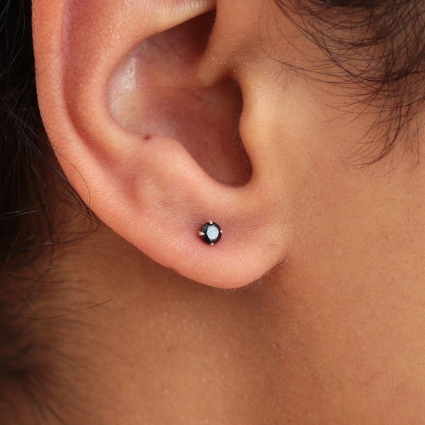 Black earrings, cartilage earrings, minimalist studs, silver studs, lobe earrings, small studs, crystal studs, everyday earrings, 3mm studs