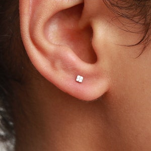 Tiny stud earrings, square earrings, sterling silver studs, minimalist earrings, boho earrings, geometric earrings, bohemian jewelry image 1