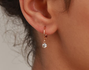 Small hoop earrings, dangle hoops, gold hoops, boho earrings, crystal earrings, huggie hoops, cz earrings, women jewelry, women earrings