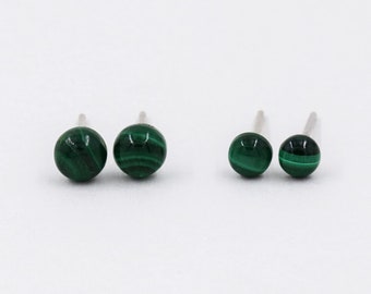 Malachite earrings, malachite jewelry, sterling silver, tiny earrings, 4-5mm studs, birthstone earring, green earring, dainty earring