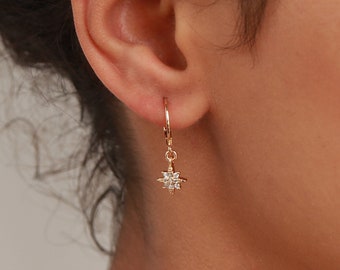 Celestial jewelry, star earrings, north star earrings, hoop earrings, gold earrings, huggie hoop, tiny hoops, dainty hoops, boho jewelry