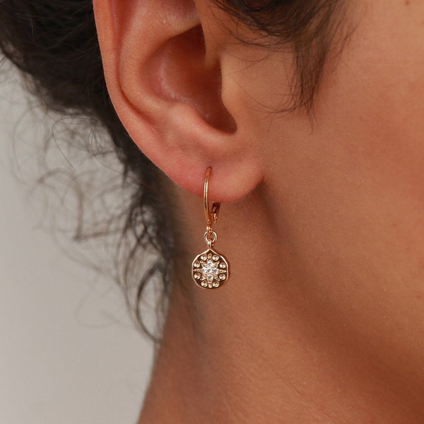 Celestial earrings, star earrings, hoop earrings, gold earrings, huggie hoop, tiny hoops, simple earrings, dainty hoops, boho jewelry
