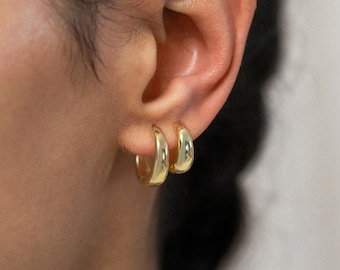 Dome hoops, huggie earrings, chunky hoops, dainty earrings, gold earrings, sterling silver, everyday hoops, boho earrings, gold hoops