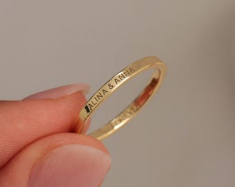 Anello sottile personalizzato con incisione interna ed esterna – Anello minimalista in argento sterling 925 o oro, anello impilabile, regalo per lei