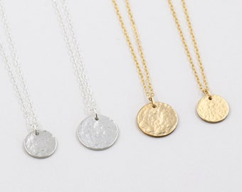 Dainty necklace, disk necklace, hammered medallion, minimalist jewelry, gold or silver, elegant necklace, medallion pendant, women necklace