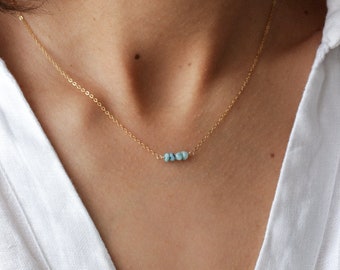 Collana in larimar, placcata in oro o argento, collana delicata, pietra autentica, pietra portafortuna, collana in oro, gioielli in larimar, collana da donna
