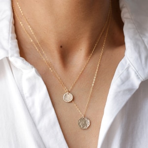 Hammered necklace, minimalist jewelry, gold necklace, disk necklace, boho necklace, medallion necklace, silver jewelry, women necklace