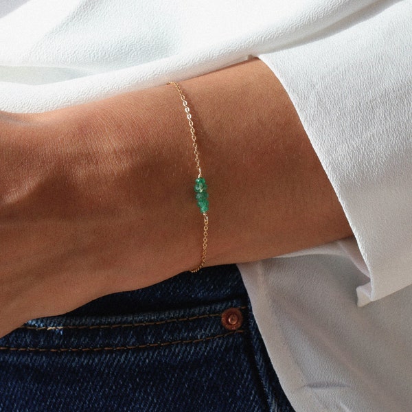 Emerald bracelet, elegant jewelry, natural stone, gold filled or silver, birthstone bracelet, minimalist jewelry, emerald jewelry