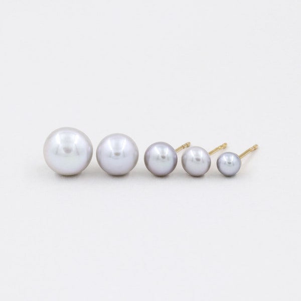 Pearl studs, grey pearls, tiny earrings, real pearls, gold or silver, cultured pearls, bridal jewelry, gold studs, sterling silver, s925