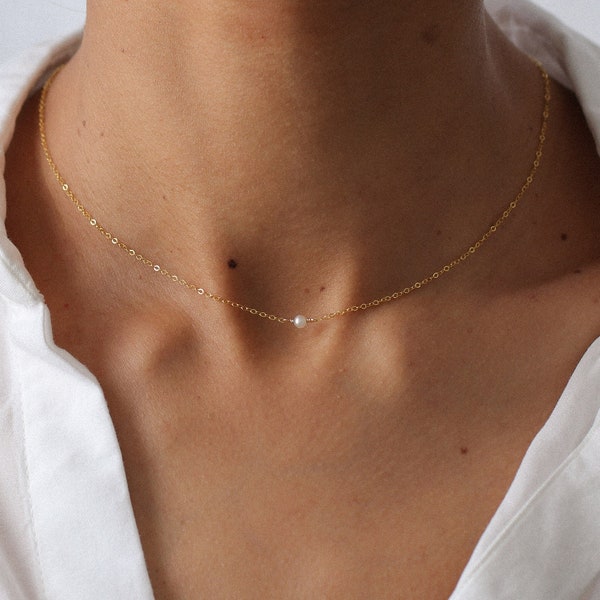 Ras du cou perle, collier perle, collier simple, or rempli 14k, argent massif, collier mariage, collier en or, une perle, bijou perle