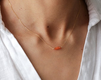 Carnelian necklace, minimalist jewelry, gold filled or silver, tiny necklace, birthstone jewelry, simple necklace, carnelian jewelry