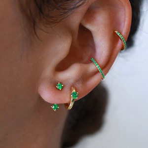 Silver earrings, dainty jewelry, boho set, emerald earrings, minimalist jewelry, earrings set, bridesmaid earrings, gold hoops, small hoops