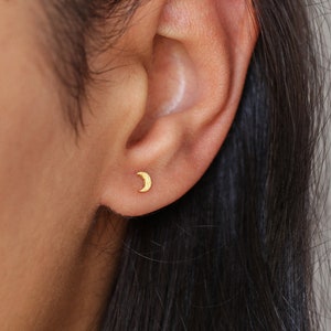 Moon studs, minimalist earrings, small studs, gold earrings, sterling silver, celestial studs, women jewelry, simple earring, silver jewelry