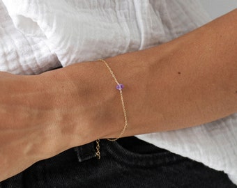 Amethyst bracelet, 14k gold filled, raw stone, birthstone, crystal bracelet, dainty bracelet, women bracelet, silver bracelet, stone jewelry