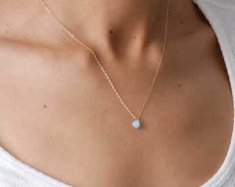 Larimar-Halskette, goldgefüllt oder silbern, zarte Halskette, minimalistische Halskette, Larimar-Schmuck, goldene Halskette, Naturstein, Boho-Halskette