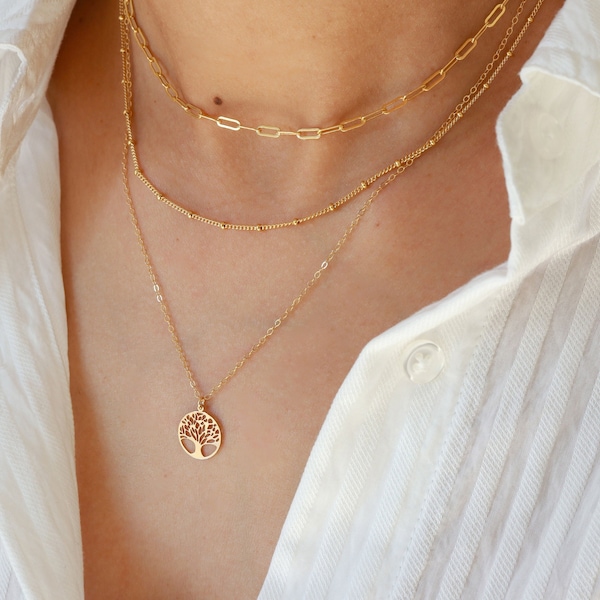 Baum des Lebens Halskette, Goldkette, zarte Halskette, Damenschmuck, elegante Halskette, gefülltes Gold, Chakra Halskette, Geburtstagsgeschenk