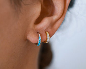 Dainty hoops, huggie earrings, gold or silver hoops, simple hoops, perfect gift, opal earrings, turquoise hoops, 925 silver, boho earrings