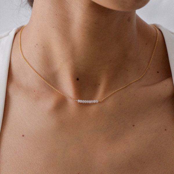 Halskette aus natürlichem Mondstein, zierliche Halskette, minimalistische Halskette, 14k Gold gefüllt, Mondsteinschmuck, Brautjungfer