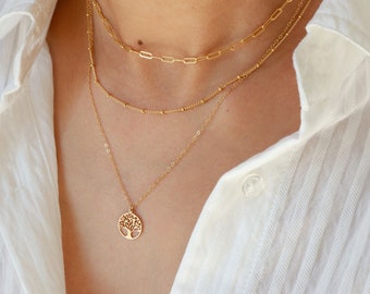 Baum des Lebens Halskette, Goldkette, zarte Halskette, Damenschmuck, elegante Halskette, gefülltes Gold, Chakra Halskette, Geburtstagsgeschenk