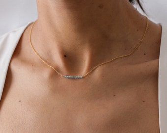 Natürliche Topas-Halskette, minimalistische Halskette, Boho-Halskette, 14 Karat Gold gefüllt, blauer Topas-Schmuck, Brautjungfer, massives Silber