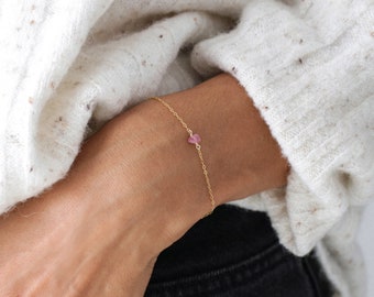 Pulsera de turmalina, llena de oro o plata, turmalina rosa, piedra natural, joyería de turmalina, pulsera de oro, pulsera boho, piedra cruda