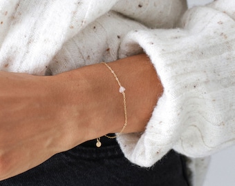 Rose quartz bracelet, gold bracelet, dainty bracelet, natural stone, crystal bracelet, bridal bracelet, raw stone, silver bracelet