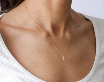 Rose quartz necklace, dainty jewelry, gold filled or silver, wedding necklace, birthstone necklace, women necklace, rose quartz jewelry