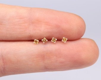YellowNatural Stone earringsSterling Silver stud4mm Citrine DotsRound Stud Earrings Real stone Made in USA