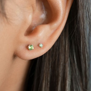 Genuine peridot studs, natural stone earrings, peridot jewelry, sterling silver, dainty earrings, cartilage studs, s925 jewelry, 2-3mm studs