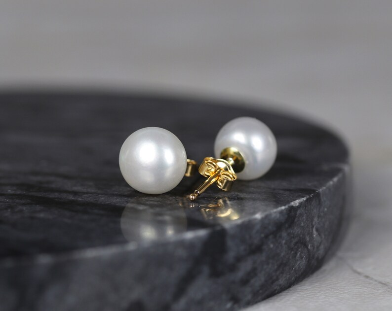 Pearl Stud Earrings 14k Gold Genuine Pearl Earrings Wedding - Etsy