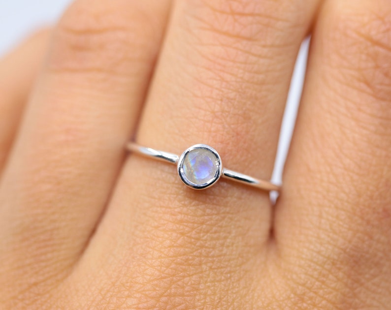 Natural moonstone ring, dainty ring, womens ring, silver ring, moonstone jewelry, minimalist ring, delicate ring, rainbow moonstone image 1