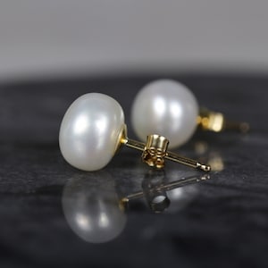 Pearl stud earrings 14k gold, genuine pearl earrings, wedding earrings, cultured pearl studs, gold filled earrings, minimalist earrings image 3