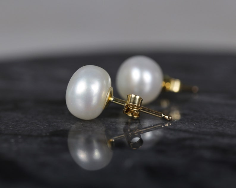 Boucles d'oreilles perle et or 14k, perles authentiques, boucles d'oreilles mariage, perle de culture, boucles or rempli, boucle minimaliste image 3