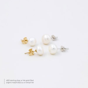 Pearl stud earrings 14k gold, genuine pearl earrings, wedding earrings, cultured pearl studs, gold filled earrings, minimalist earrings image 8