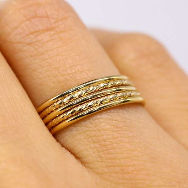 5 rings set, stacking gold rings, 14k gold rings, knuckle rings, womens jewelry, elegant ring, boho ring, small ring, ring for her
