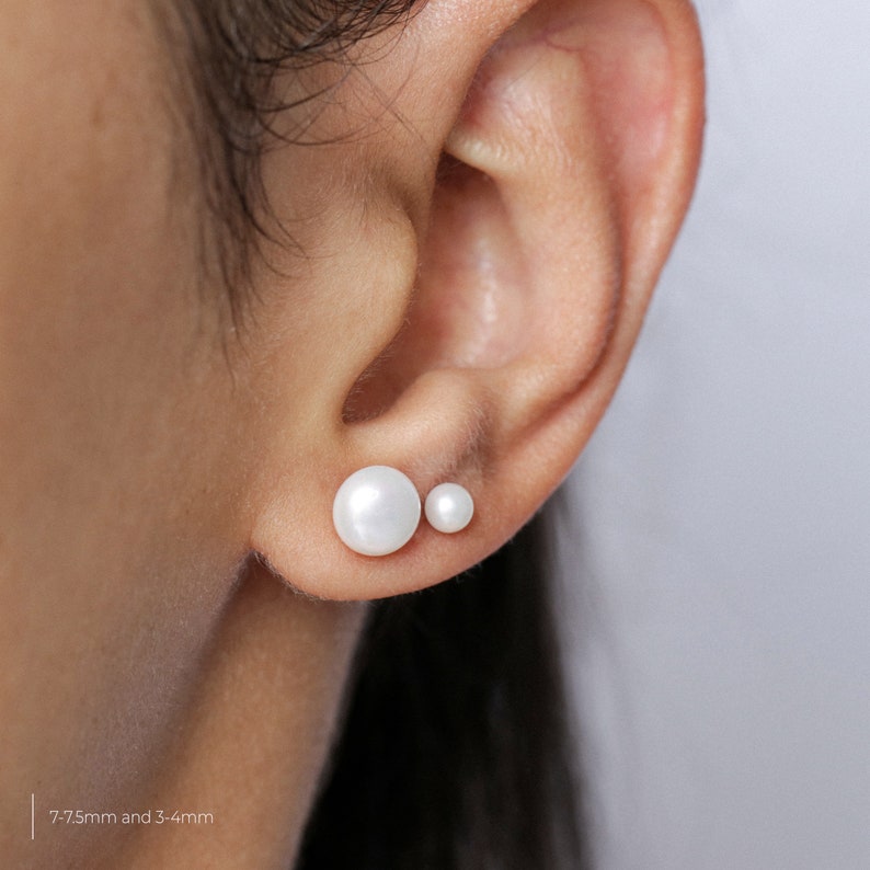 Pearl stud earrings 14k gold, genuine pearl earrings, wedding earrings, cultured pearl studs, gold filled earrings, minimalist earrings image 7