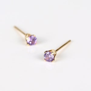Gold filled studs, tiny studs, 3mm studs earrings, minimalist earrings, purple earrings, 14k gold studs, delicate earrings, everyday earring