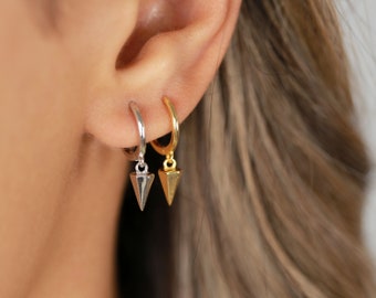 Small hoop earrings, geometric jewelry, huggie earrings, sterling silver, gold hoops, womens present, dangle earrings, silver jewelry