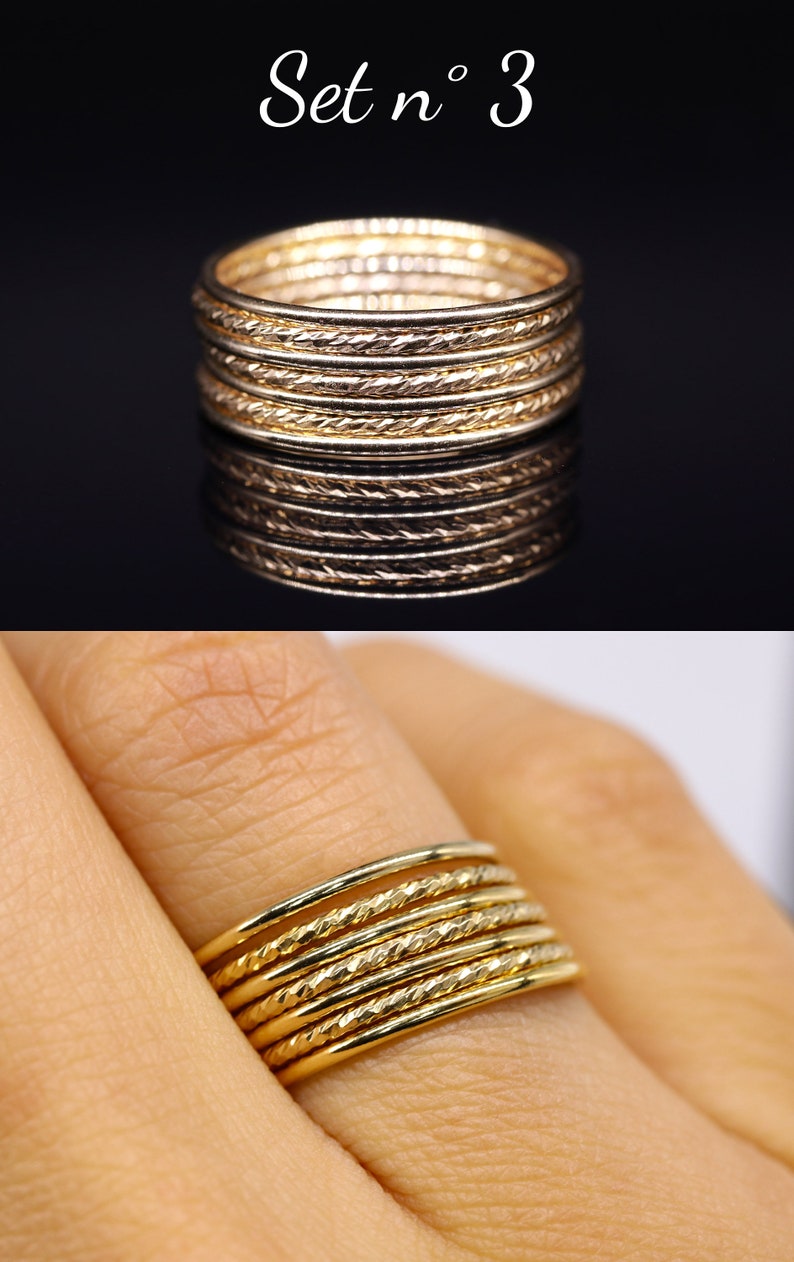 Set 3 gouden ringen, stapelbare ringen, 14k gevuld goud, midi ring, vrouwen ringen, delicate ring, gouden juweel, dunne ring, moderne ring afbeelding 5