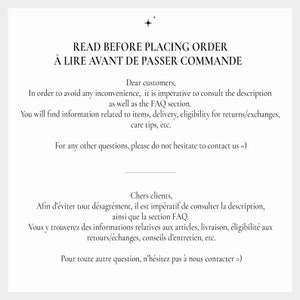 May include: Read before placing order. &Agrave; lire avant de passer commande.  A text-based image with instructions for customers to read before placing an order.