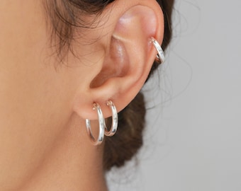 Créoles argent massif, créoles boho, boucle d'oreille simple, bijoux femmes, petites créoles, argent s925, boucle huggie, bijou argent