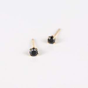 14k gold studs, micro studs, 3mm studs, simple earrings, black earrings, gold filled studs, dainty earrings, everyday earrings, jewelry gift image 2