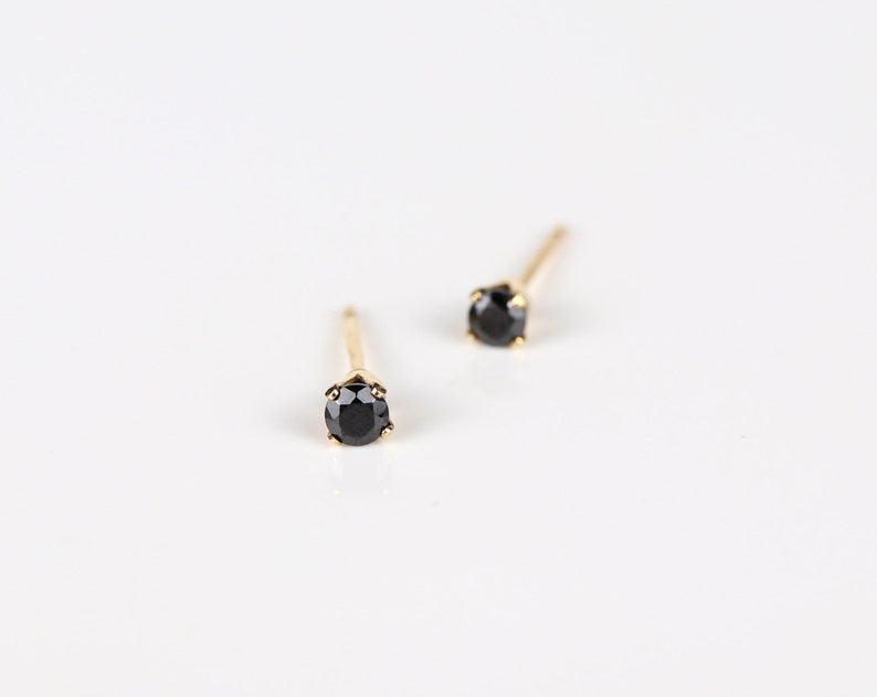 14k gold studs, micro studs, 3mm studs, simple earrings, black earrings, gold filled studs, dainty earrings, everyday earrings, jewelry gift image 2