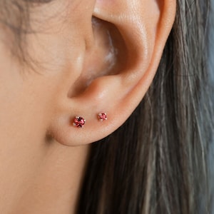 Genuine garnet studs, tiny stud earrings, sterling silver, birthstone jewelry, womens earrings, garnet jewelry, 2-3mm earrings