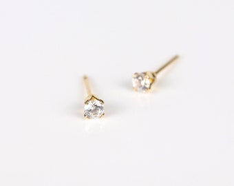 Gold studs, small earrings, 3mm studs, simple earrings, cubic zirconia studs, gold filled studs, dainty earrings, everyday earrings